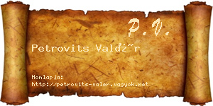 Petrovits Valér névjegykártya